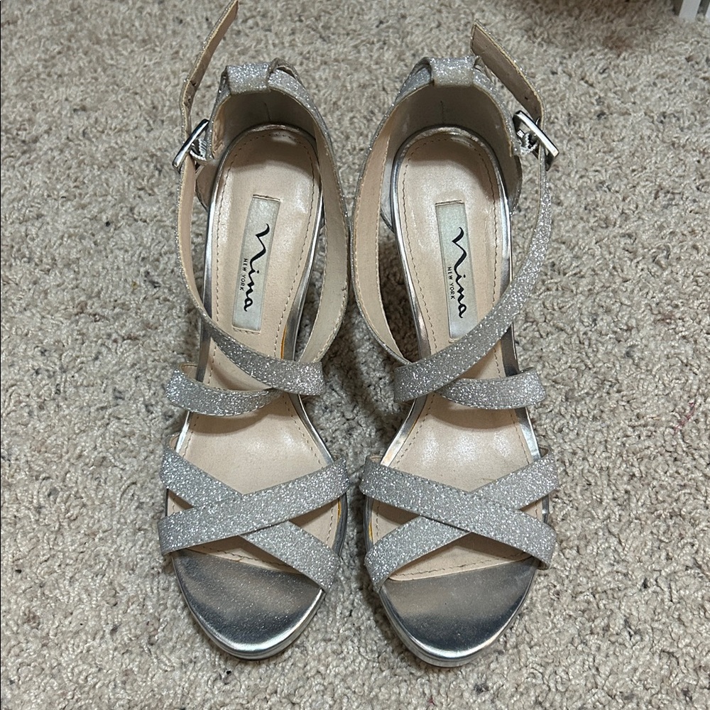 Nina Silver Sparkle High Heels